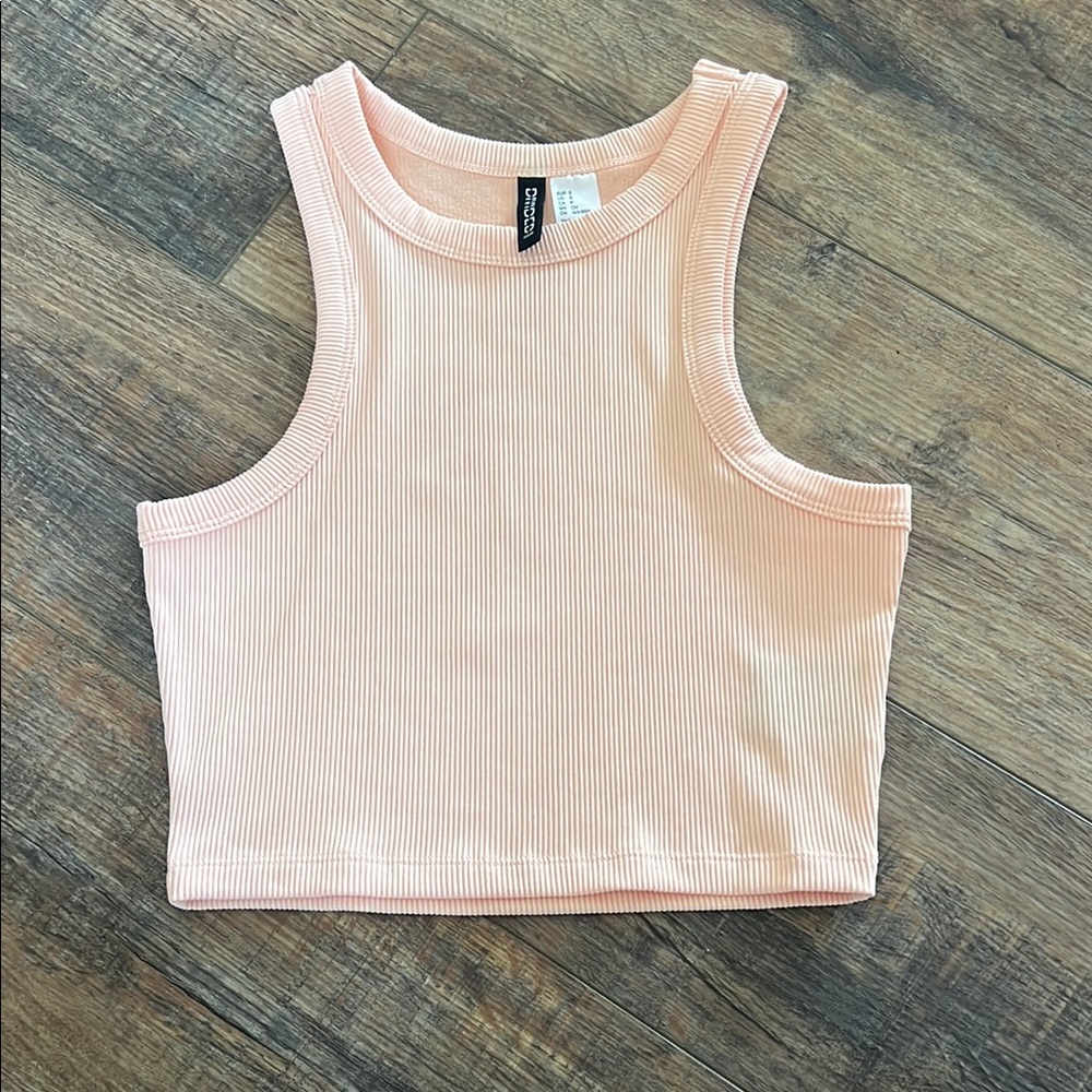 Divided Pink Fitted Crop Tank Top